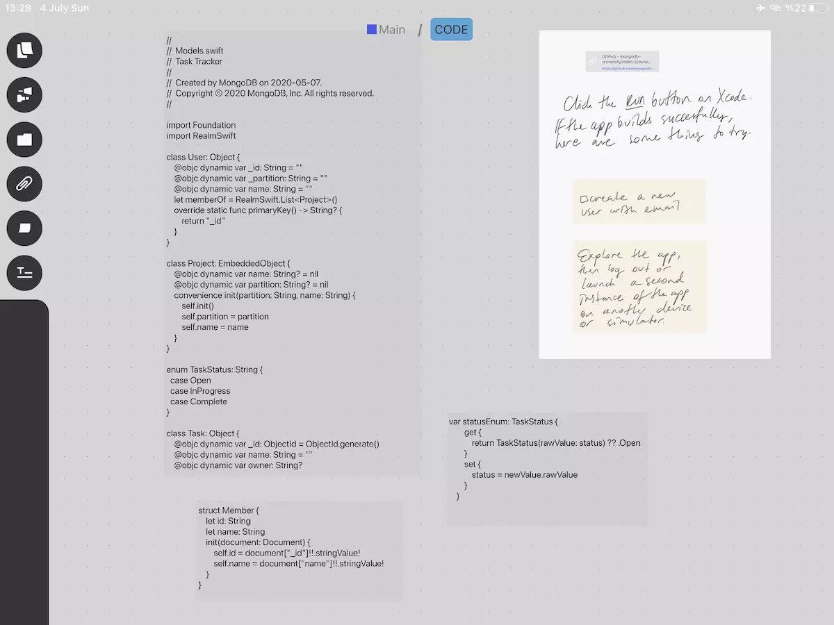 coding notes on iPad